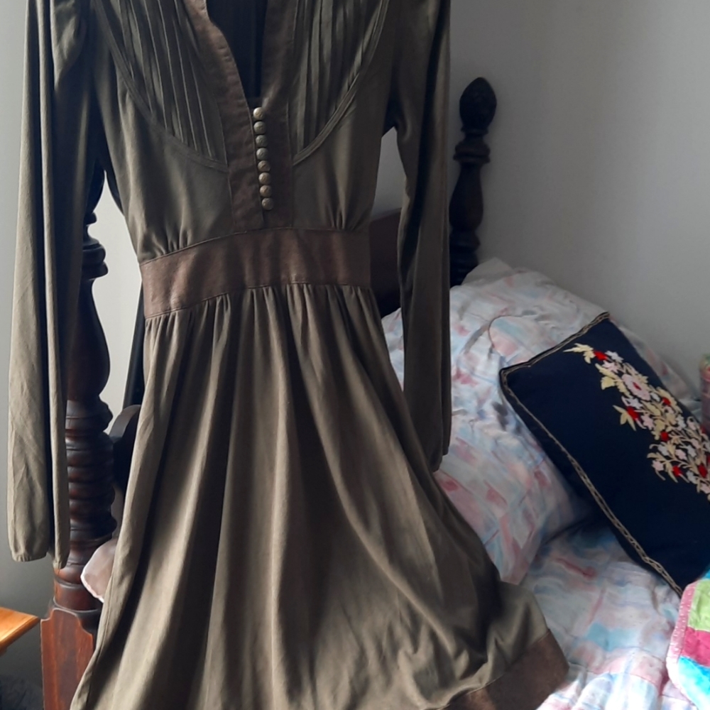 Tunic/dress mole skin suede olive green XS